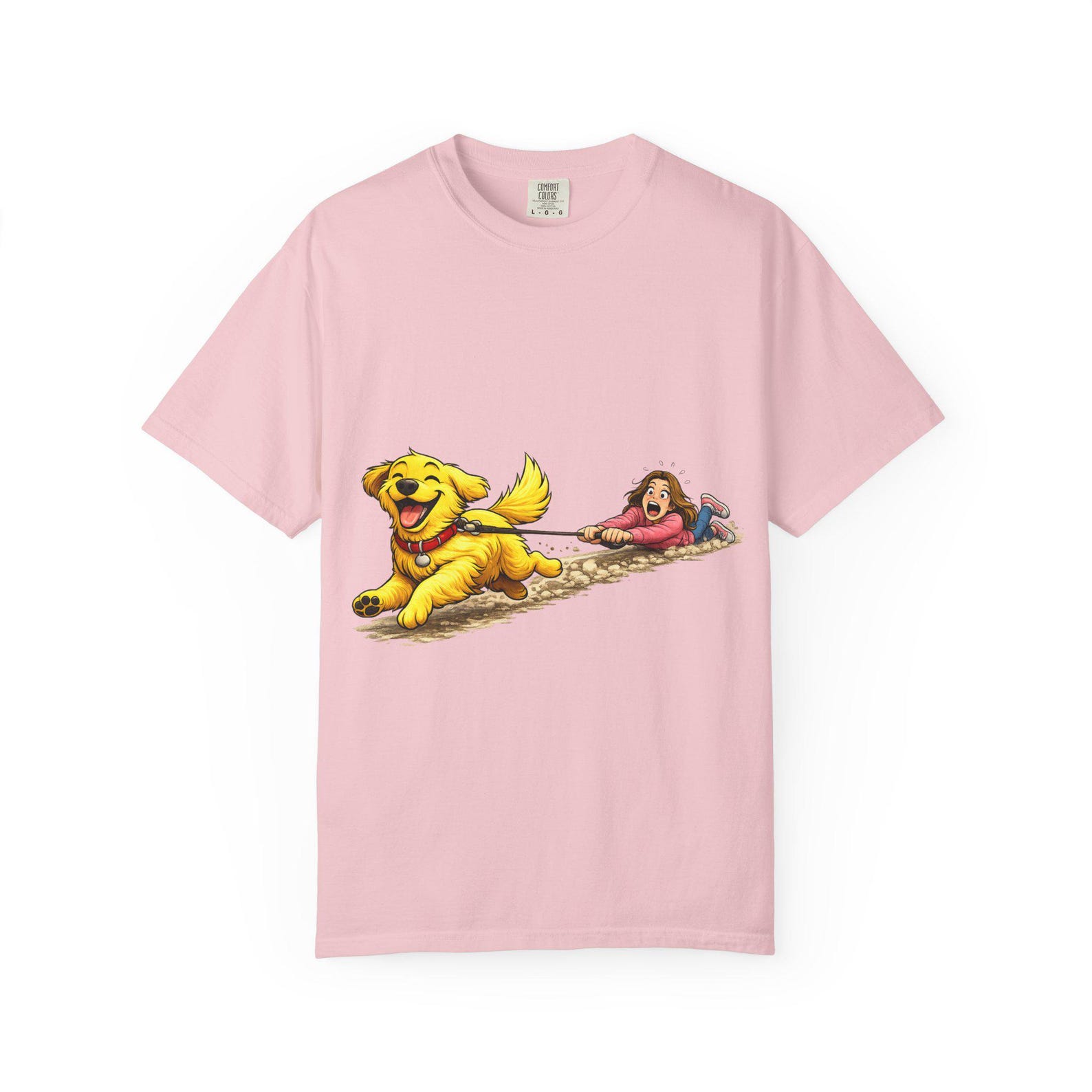 Golden Retriever Pet Dog Walk T shirt, Funny Cartoon Dog Tee L