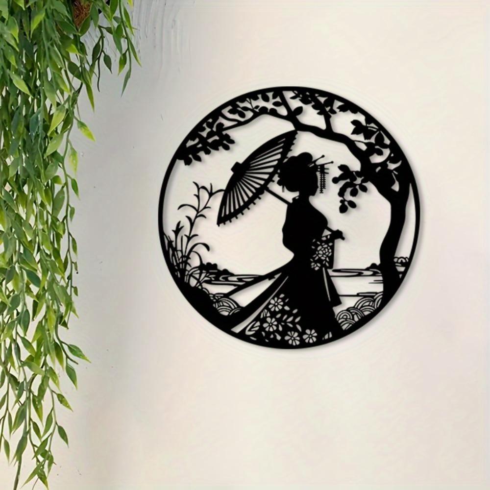 Japanese Geisha Metal Wall Art Rust Proof Sculpture for Home Decor Gift