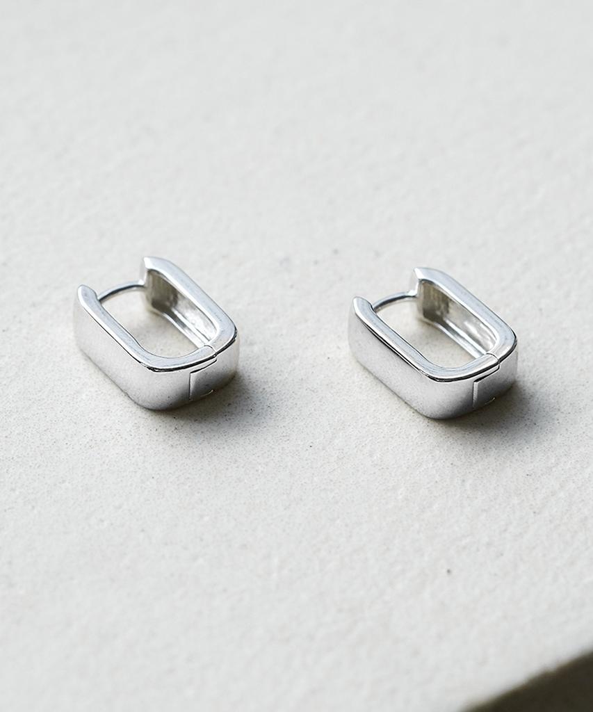 Alleun Silver 925 Square Bold One-Touch Silver Earrings Luxury