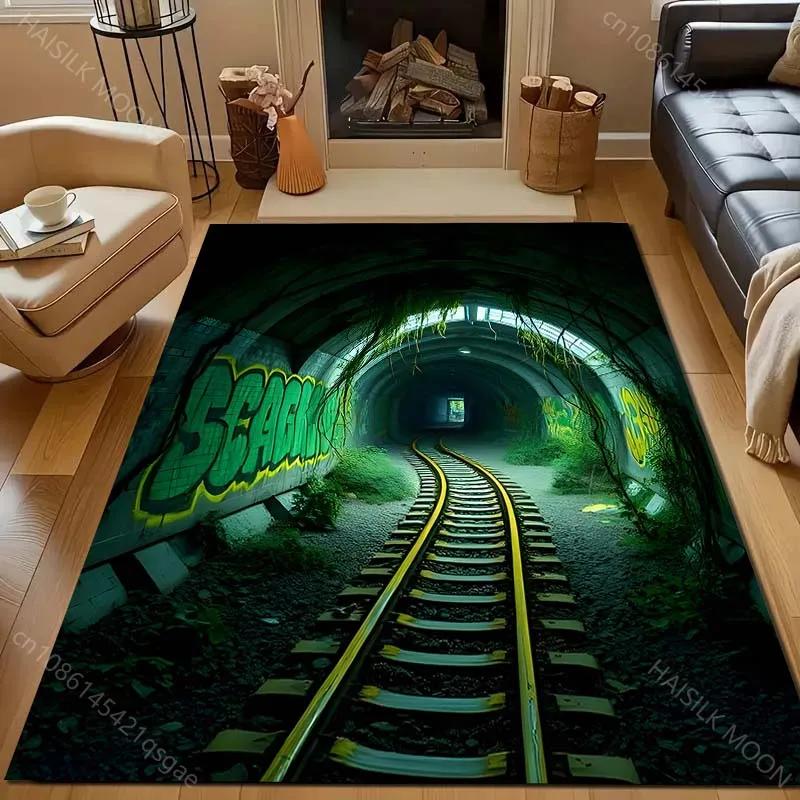 Next Day Shipping Dark Train Tunnel Printed Carpet for Bedroom Living Room Bedside Sofa Floor Mat Modern Home Decor Rug Gifts