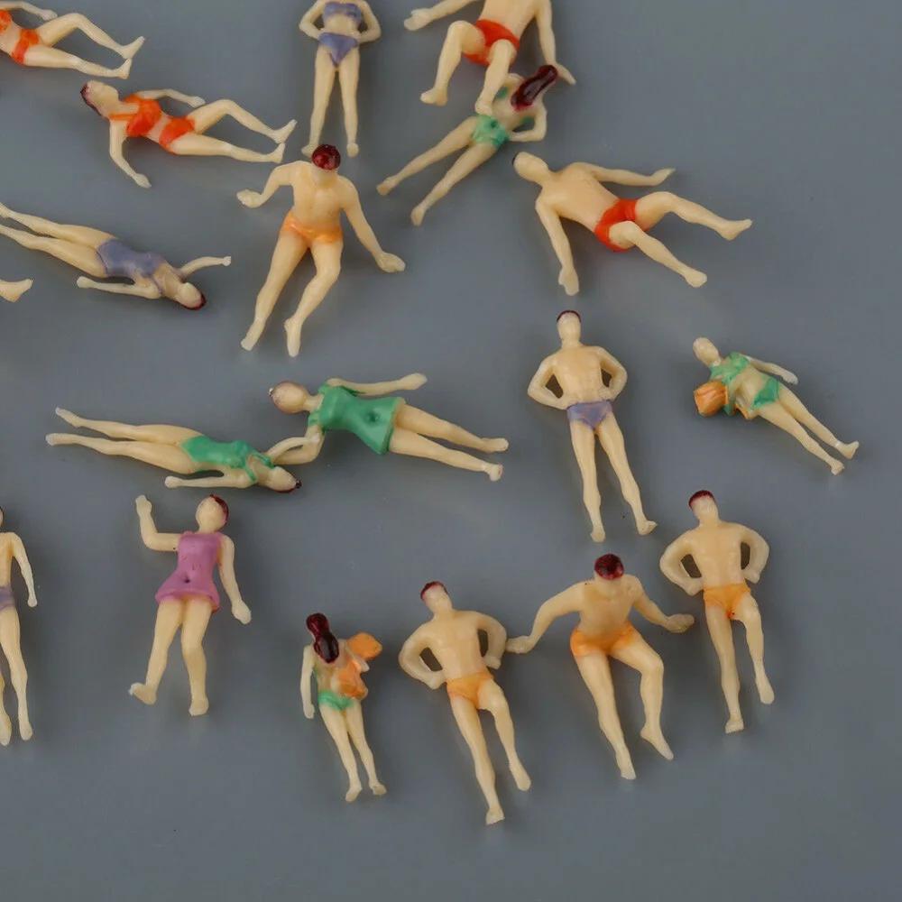 20 Stück Kunststoff sortiert 1:75 Bemalte Modell Strandmenschen Meereschwimmer Schwimmfiguren Verschiedene Posen Zuglayout Landschaftsmodell