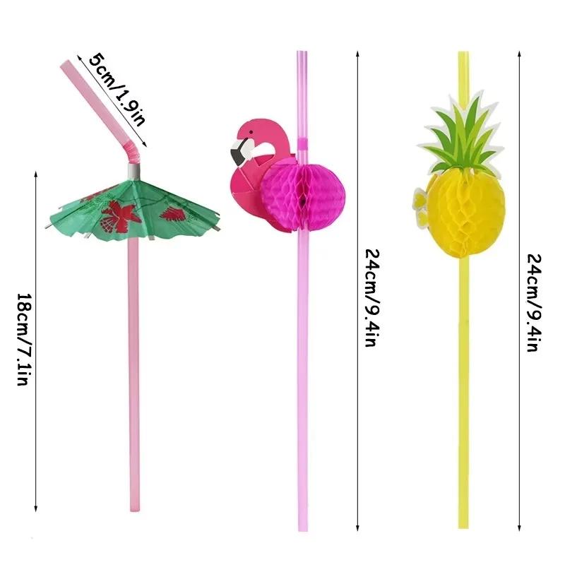 Reusable Flamingo Pineapple Drinking Straws Tropical Party Supplies for Hawaiian Summer Pool Beach Decorations & Wedding Themes