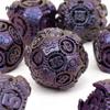 7-teiliges violett-schwarzes Zahnrad-Metallwürfel-Set aus solidem polyedrischem Metall, geeignet für Rollenspiele, RPG-Brettspiele, Kartenspiele