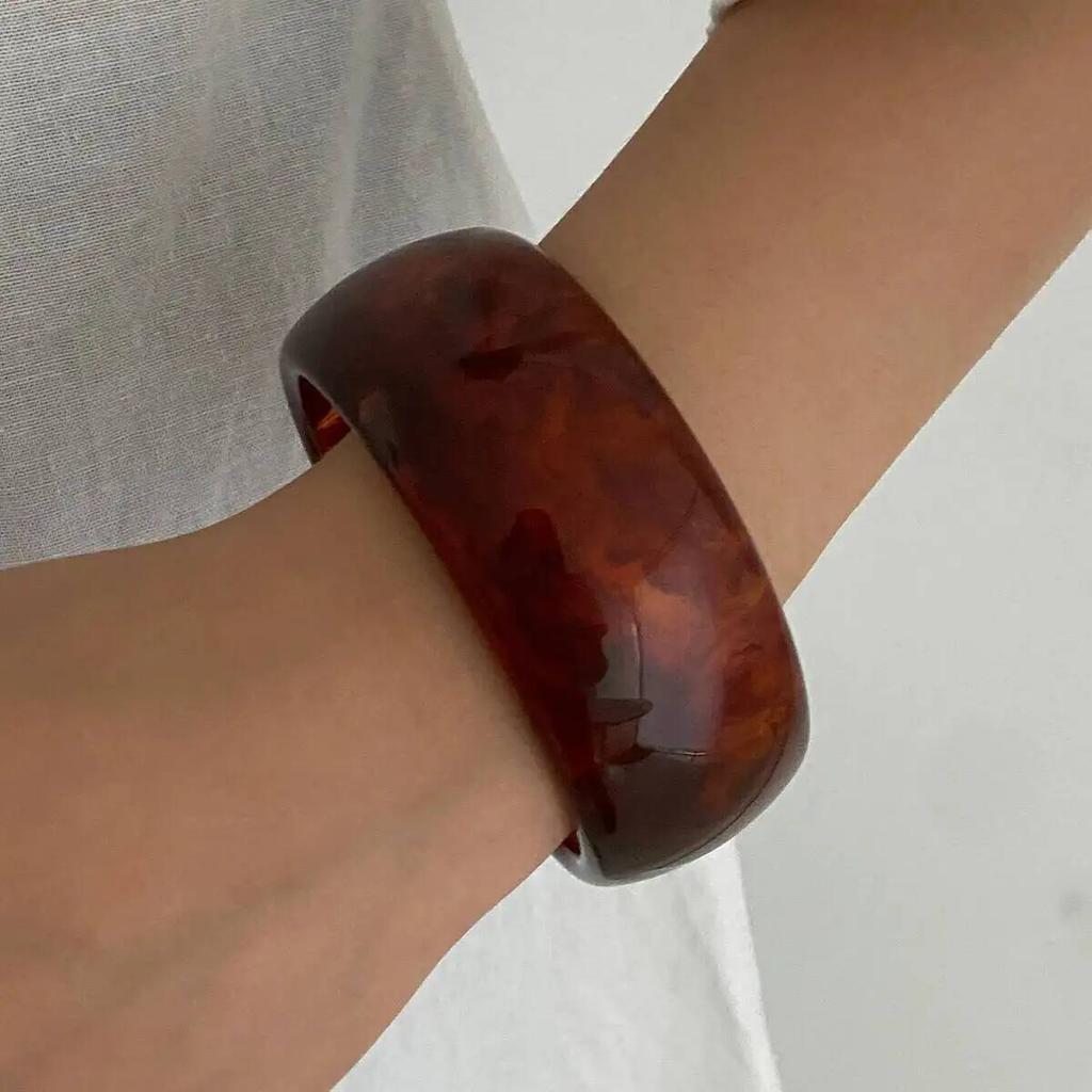 IngeSight.Z 3 Styles Boho Wide Chunky Round Acrylic Resin Bangle Women Hip Hop Geometric Metal Bracelet Stackable Charms Jewelry