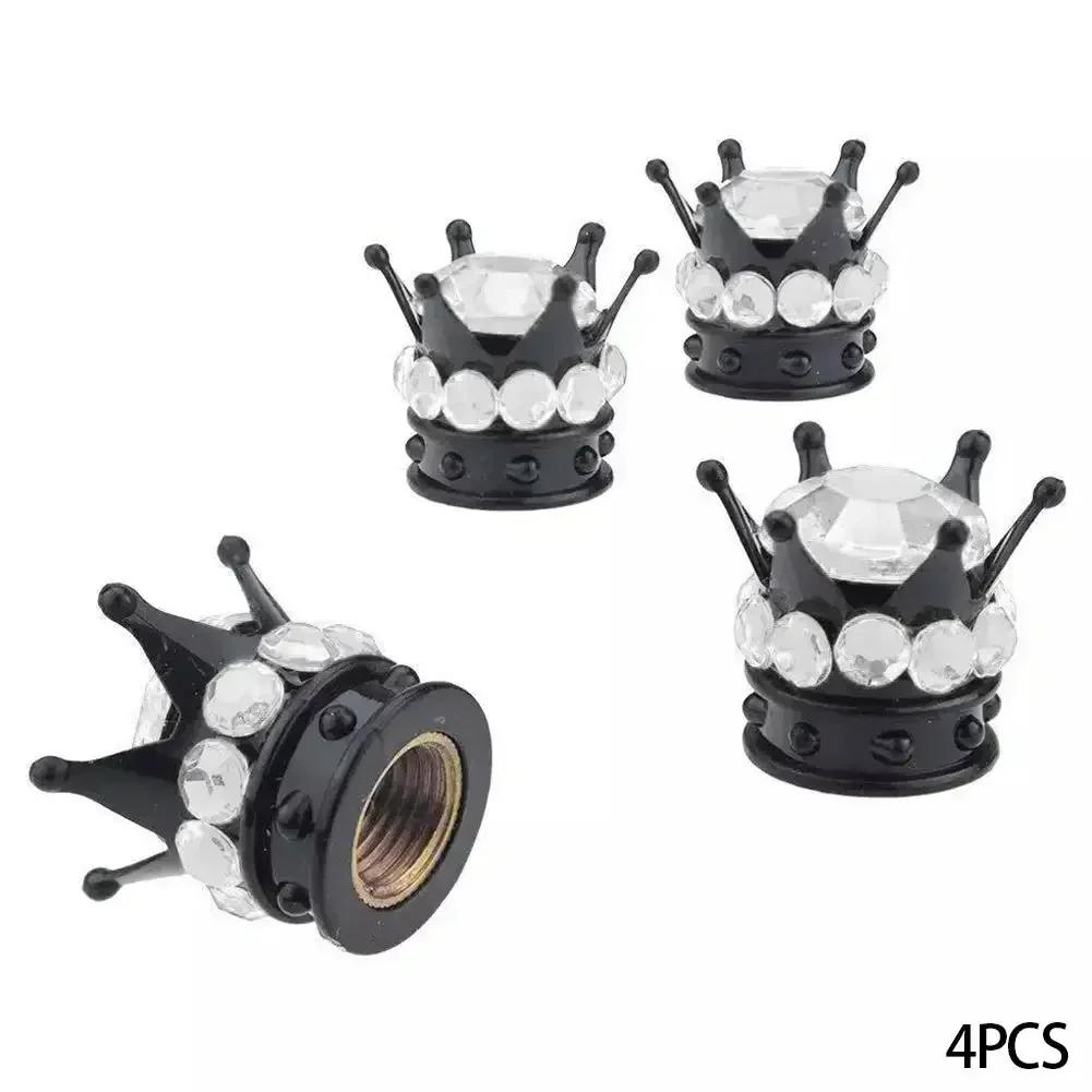 4PCS Car Wheel Tire Valve Caps Cover Crown Shape Bling Diamond Tyre Stem Dust Valve Caps Truck Car Motorcycle Bicycle Air Cover
