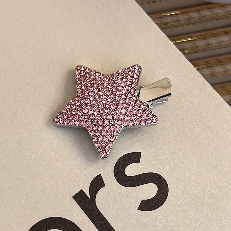 

Розовая заколка для волос с сердечком из стразов - Корейский стиль, трендовая атмосфера, милая и крутая металлическая заколка для волос