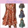 Bohemian Floral Print Cotton Blend Vneck Aline Dress For Summer Casual Wear