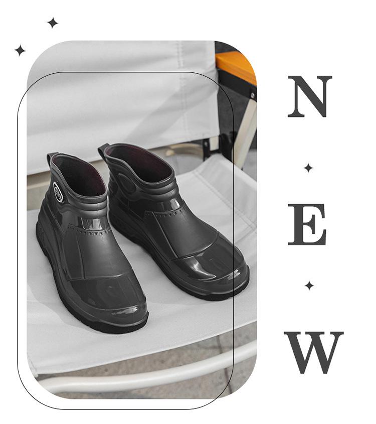 Men's Waterproof Short Rain Boots with Cotton Lining - Non-Slip Winter Wading Shoes