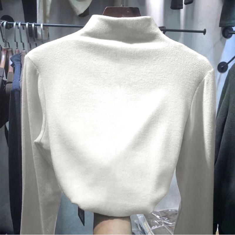 

Теплая рубашка с длинным рукавом из двухстороннего бархата с начесом, приталенного кроя, с воротником-полувысоким, для женщин - однотонная, осень/зима. XXL белый