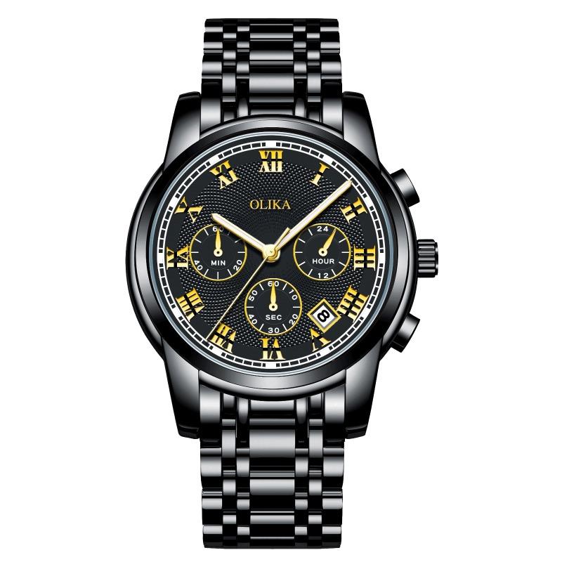 New Top Brand Fashion Men's Watch Fine Steel Band Casual Sports Luminous Waterproof Three-Eye Six-Pin Watch