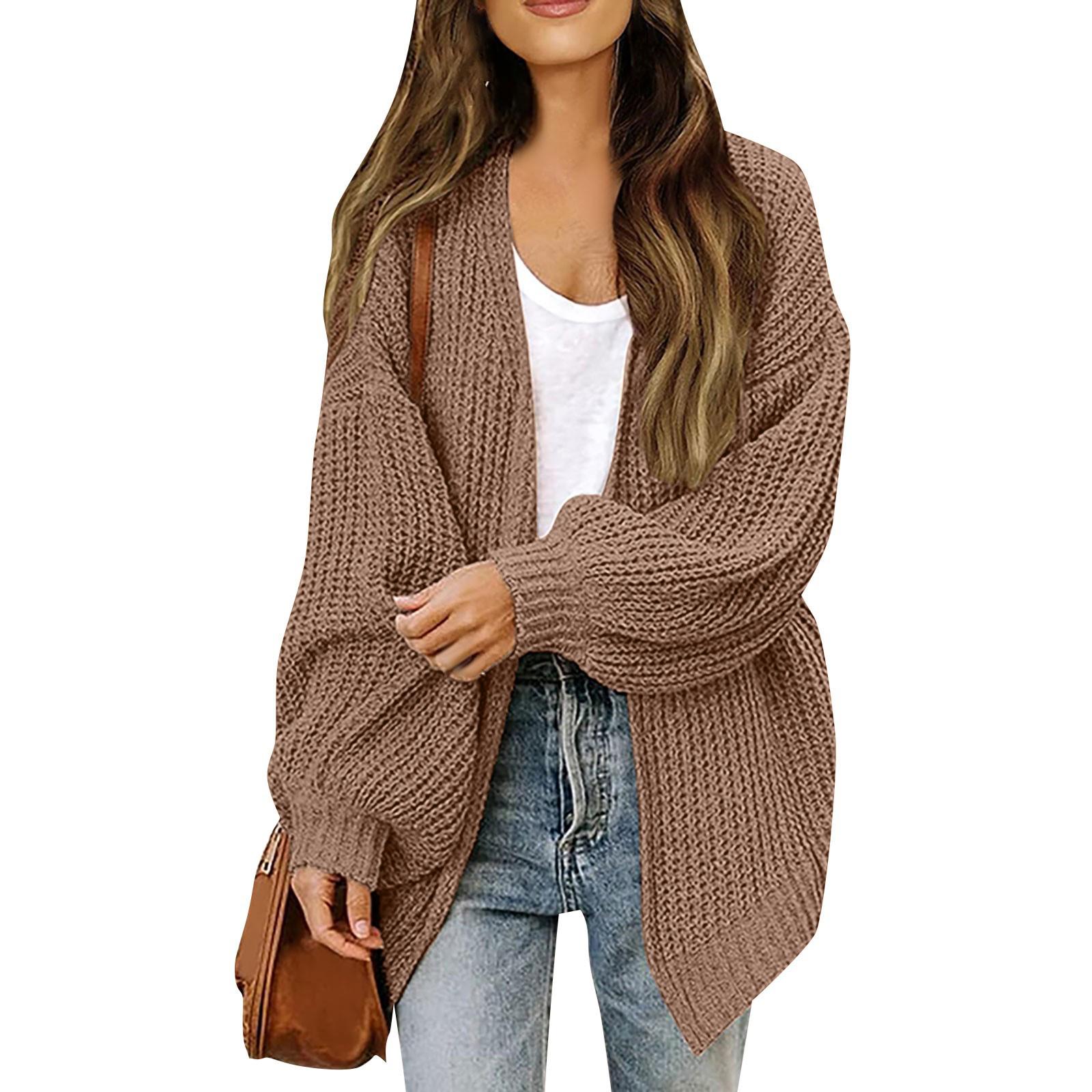 Women s Casual Open Front Long Sleeve Knit Cardigan Sweater, Oversized Chunky Warm Fall Winter Outwear S коричневый