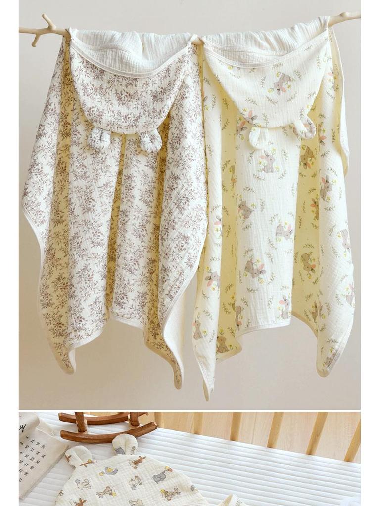 Newborn Infant Hooded Cotton Gauze Bath Towel & Swaddle Blanket