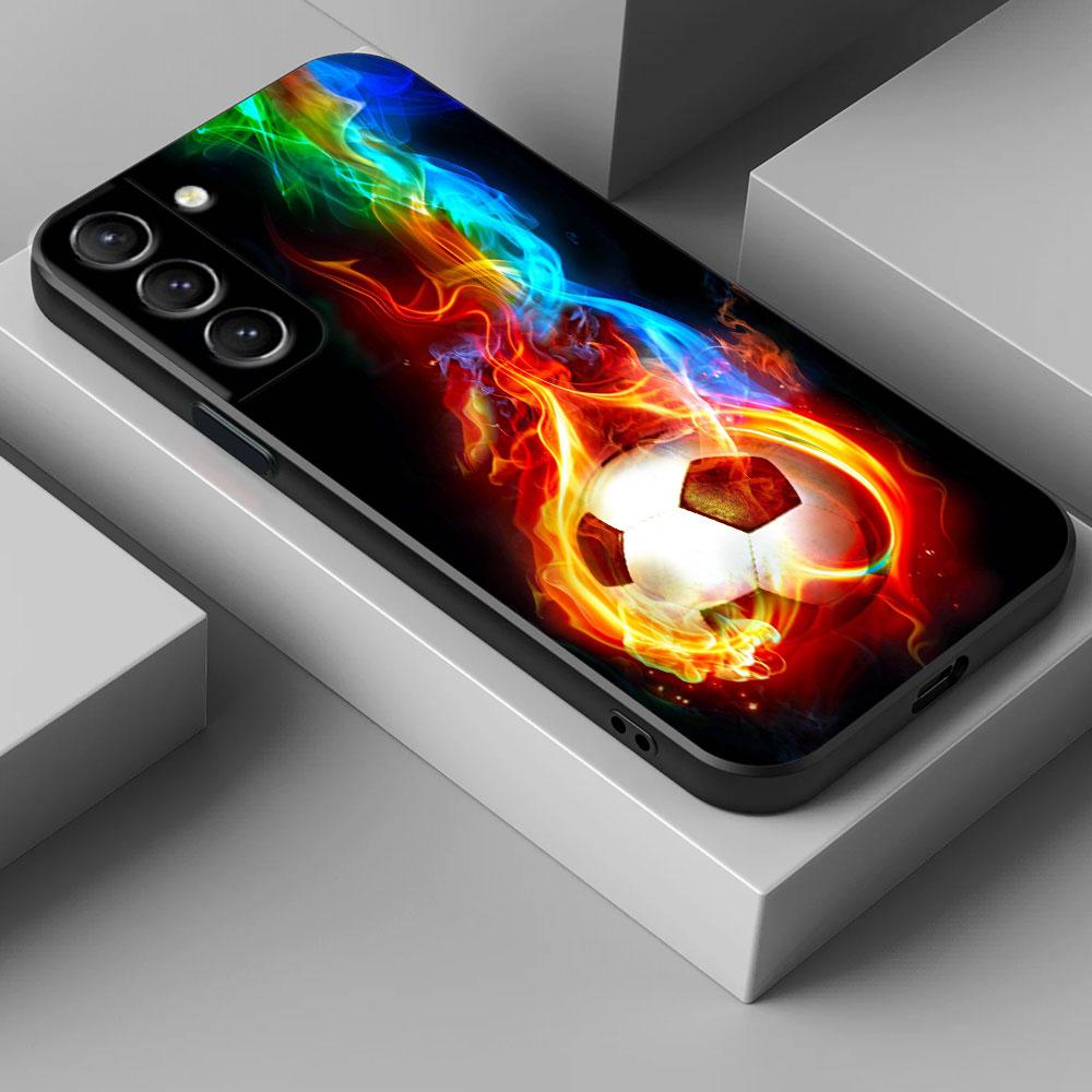 Fire Football Soccer Ball S26Ultra Case For Samsung Galaxy S26 S25 S24 S23 S20 S21 FE S22 Ultra Plus 5G Cases Soft Phone Cover