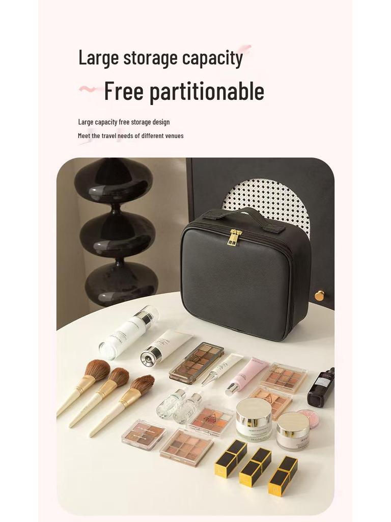 Large Capacity Women's Travel Makeup Bag with Mirror & Light for Beauty & Nail Art