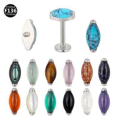 Piercing Labio, Oreja, Lengua Marquise - F136 Aleación de Titanio, Piedra Natural, Grosor de Barra 1.0/1.2mm