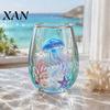 Dekoratives Ozean-Stil Geschenk für Mädchen Ozean-Thema Glasbecher, Quallen/Delfine/Meeresschildkröten/Oktopus Handbemalt, Verdickter Trinkbecher Geburtstag