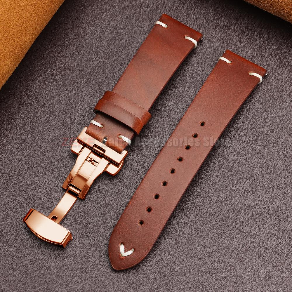 Vintage Oil Wax Leather Watch Band 18mm20mm 22mm Bracelet for Seiko Butterfly Buckle Stitching Cowhide Strap for Omega Watchband