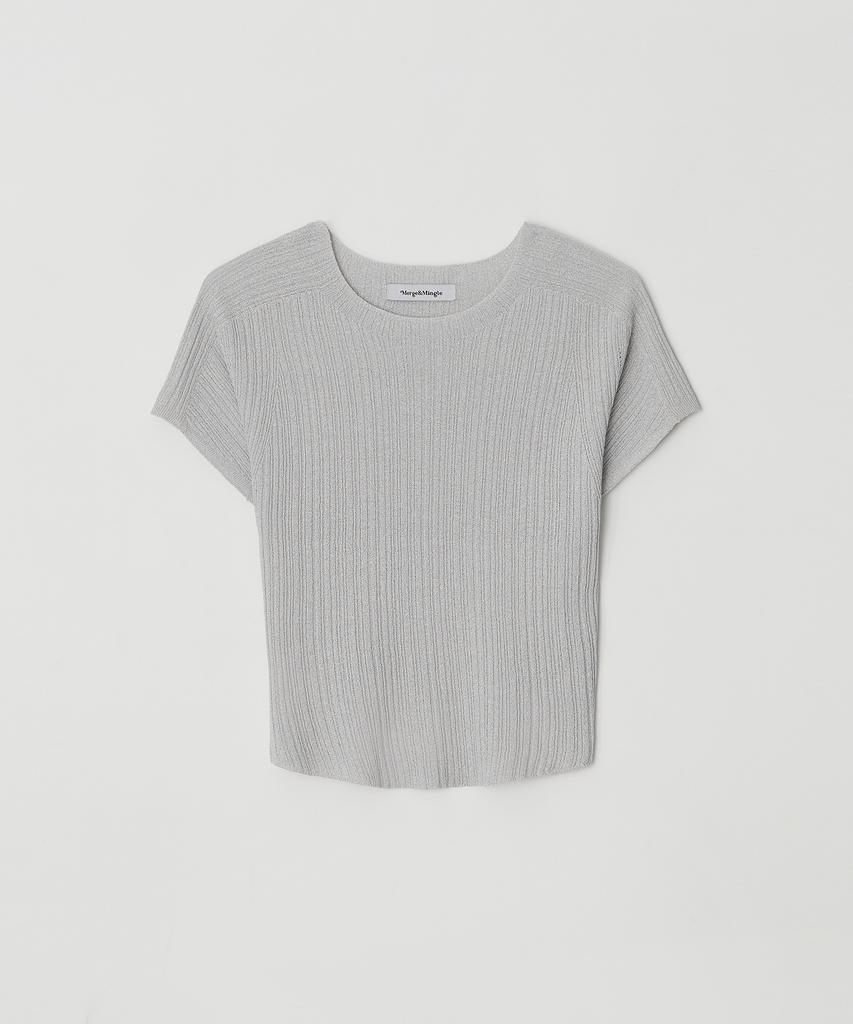 Meojiaenminggeul Arin Wholegarment Pleats Short Sleeve Knit Top (Gray)