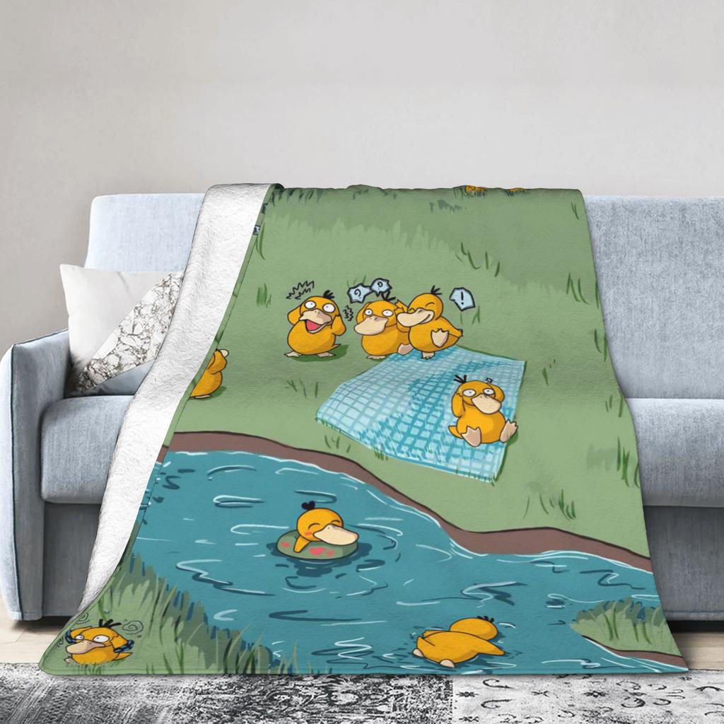 P-Pokémons Psyduck Deku z korálového fleecu Plyšová podzimní/zimní Super měkká přehozová deka pro ložní prádlo Ložnice Ložní prádlo Přehozy