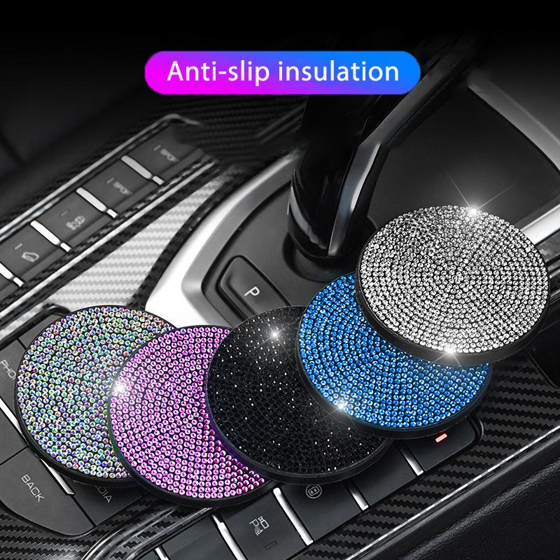 Multifunctional Car Diamond Coaster Water Cup Slot Non-Slip Mat Silica Pad Cup Holder Mat Auto Interior Decoration Accessories