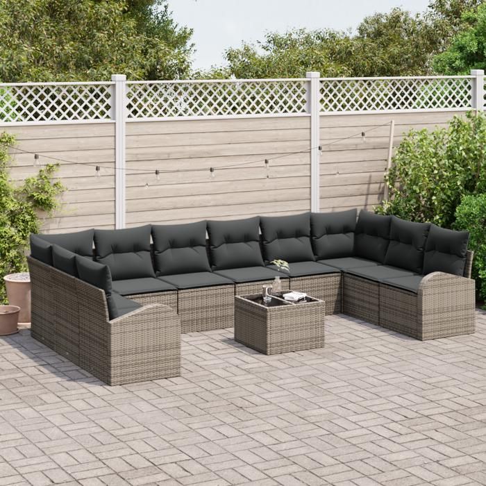 VidaXL Ensemble de canapés de jardin 10 pièces avec coussins noir en rotin synthétique 3346229