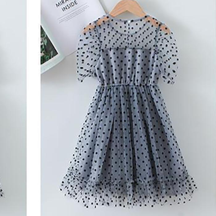 Children Dress Spring Summer Kids Clothing Baby Girls Clothing Wave Point Short Sleeve Dress Girl Mesh Dress Ruffle