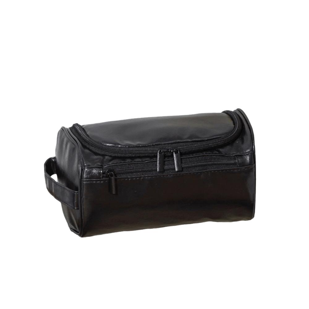 Waterproof Cosmetic Makeup Bag PU Leather Storage Handbag Vintage Hanging Toiletry Bag Travel чёрный