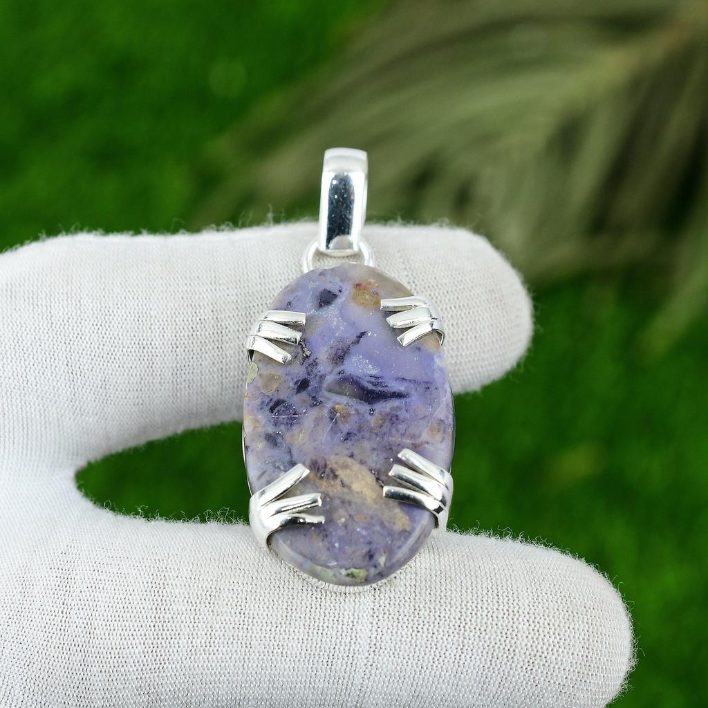 Wedding Gift For Her 925 Sterling Silver Natural Tiffany Jasper Gemstone Pendant