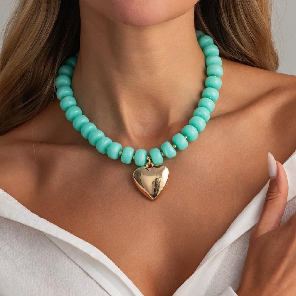 Bunte Perlen Choker Halsketten Dicke Perlen Farbige Anhänger Schmuck Damen