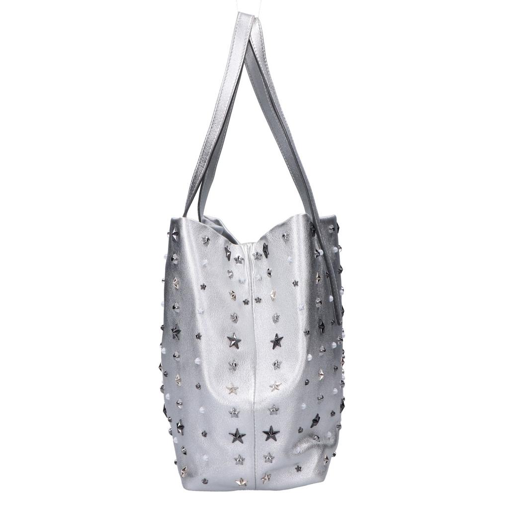 JIMMY CHOO SOFIA Star Studs Leather Tote Bag SilverUsed