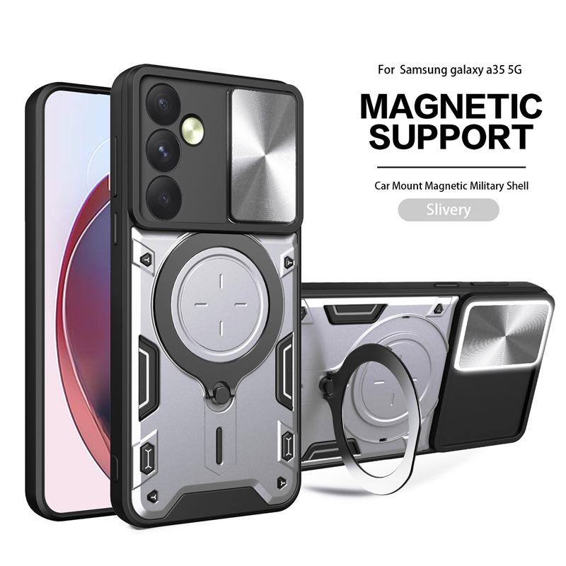 Suitable for Samsung S25 Edge Hidden Ring Bracket Anti Fall Mobile Phone Case A35 Push Window Magnetic Suction Protective Case