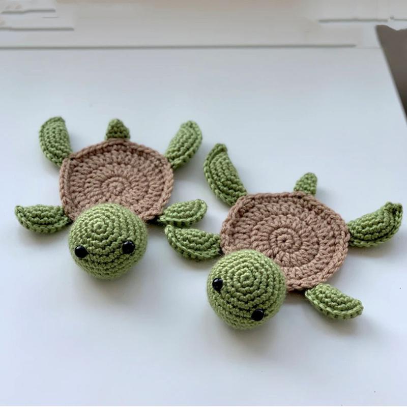 

Turtle Coaster Rug for Drink Cup Mug, Handmade Crochet Knitting Animal Tortoise Shaped Mat Set Funny Desk Table Office Accessori S&cartoon figure