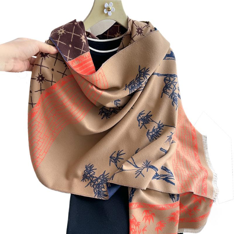 National style Wenzhu antique retro women's imitation cashmere short beard fringed warm scarf shawl scarf