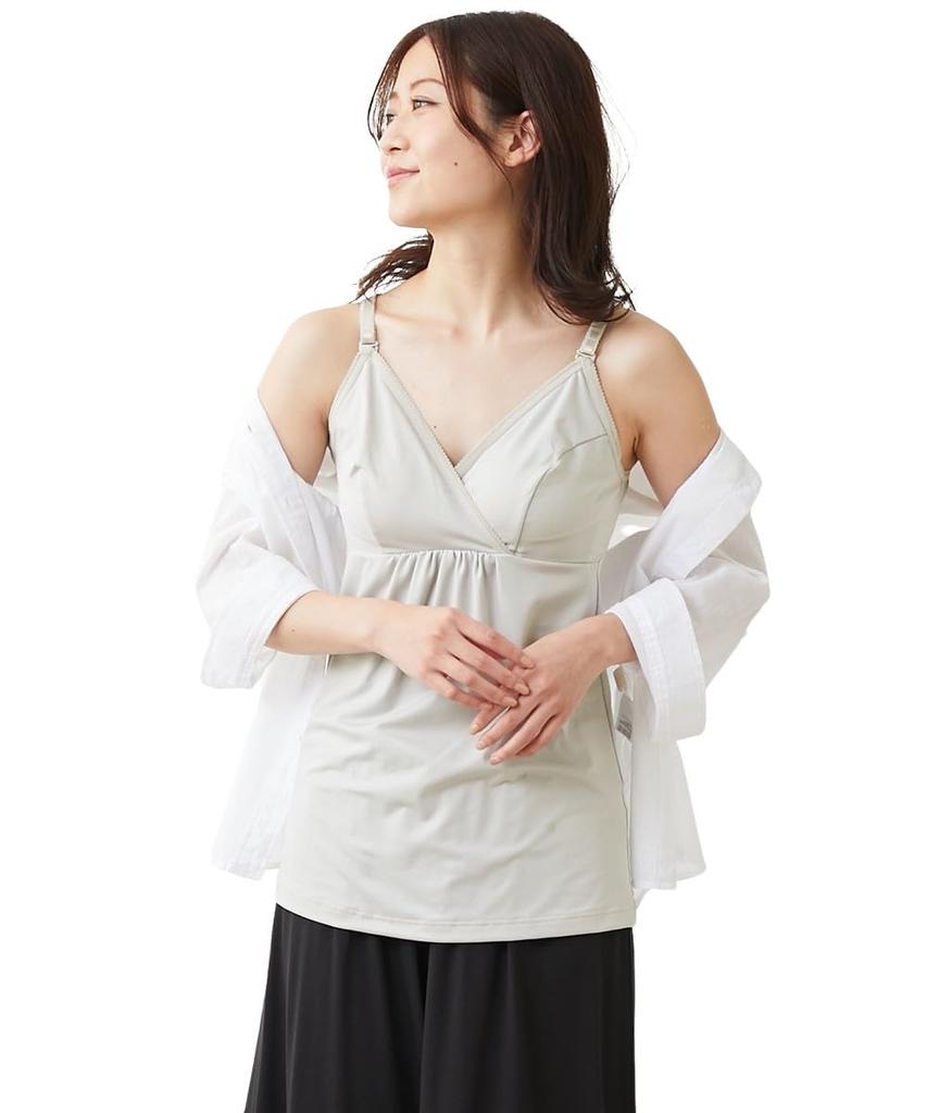 Nissen Maternity and Nursing Camisole Light Gray Maternity Size 3L Underwear/Camisole [Pre- Post-natal] (with Pads) (Sweat-Wicking, Quick-Drying,