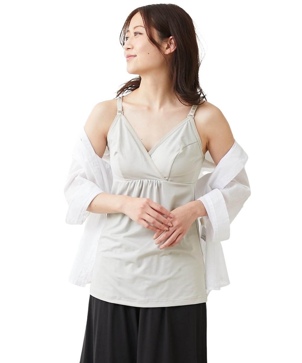 

Nissen Maternity and Nursing Camisole Light Gray Maternity Size 3L Underwear/Camisole [Pre- Post-natal] (with Pads) (Sweat-Wicking, Quick-Drying,