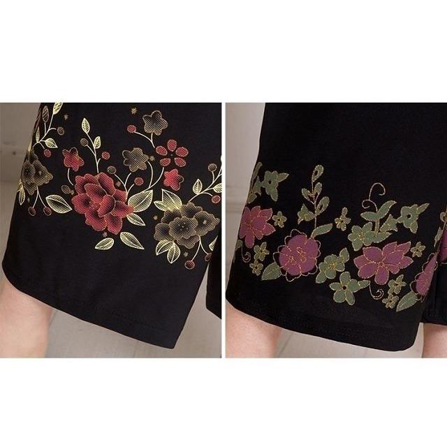 Women Summer Thin Pants Big Size Loose Elastic Waist Simple Cropped Pants High Waist Wide Leg Floral Printed Mothers' Casual Straight Pants