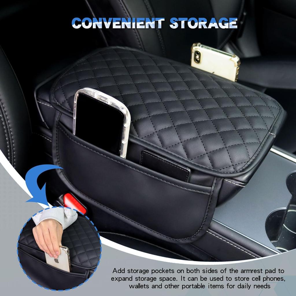 Upgraded Car Middle Center Console Cover With 2 Storage, Universal Microfiber Leather Car Armrest Cover Cushion For For Most Vehicles, Memory Foam