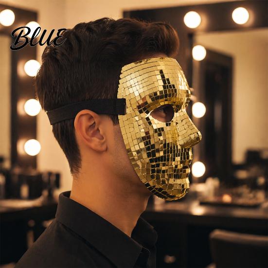 Lightweight Halloween Mask Disco Ball Mask Breathable Mirror Mosaic Masquerade Gold Face Glitter Party Costume for Dance Performance Club