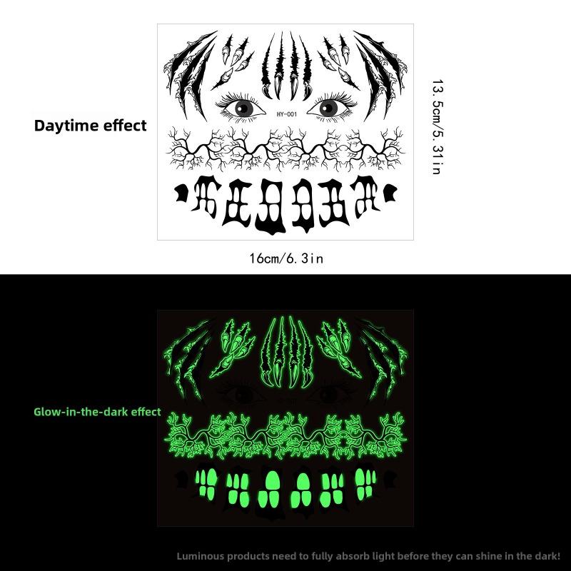 Mary Funny Halloween Horror Mouth Luminous Tattoo Sticker, Face Sticker, Three-dimensional Spider Scar Waterproof