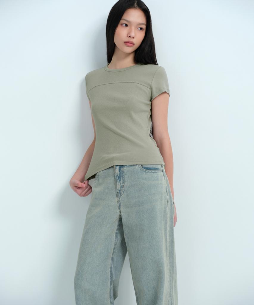 MUSINSA STANDARD WOMAN Women'S Ribbed Pigment Slim T-Shirt [Sage]