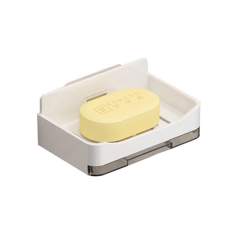 Punch-Free Wall-Mounted Soap Dish with Drainage and Hook - High Capacity Bathroom Storage Rack