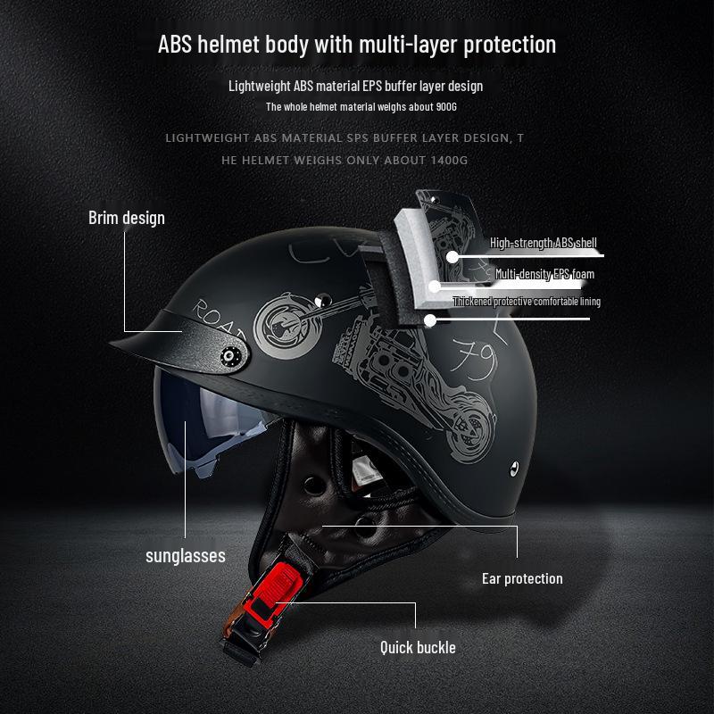 DOT Certified Retro Motorcycle Helmet, Class A Electric Vehicle Safety Helmet, Summer.