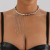 Irregular Bead Necklace with Multiple Tassels Adjustable Collarbone Chain Statement Choker for Fashion Enthusiasts