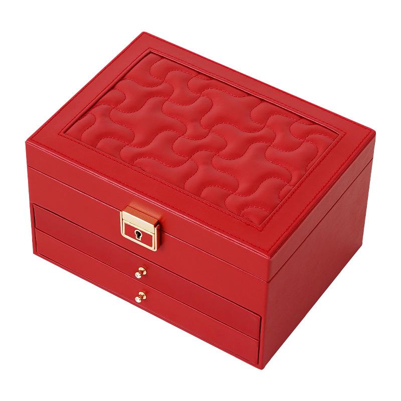 Multilayer Leather Wedding Jewelry Storage Box with Drawers for Necklaces and Rings