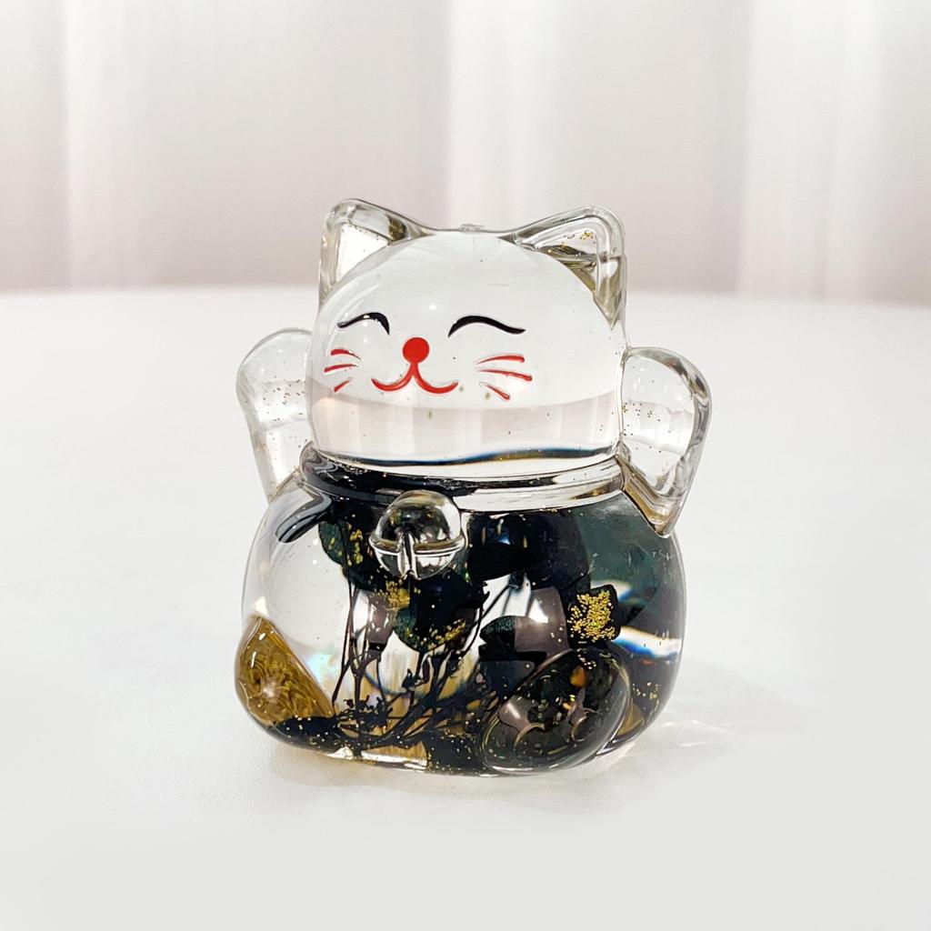 Luminous Glitter Lucky Cat Desktop Figurine with Flowing Sand