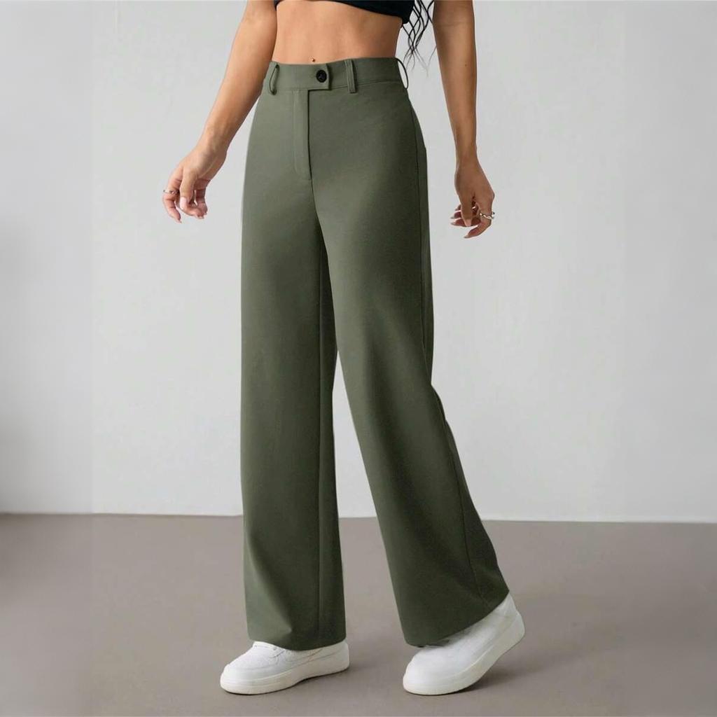 Women's High Waist Straight Leg Pants, Comfortable Casual Trousers for Everyday Wear