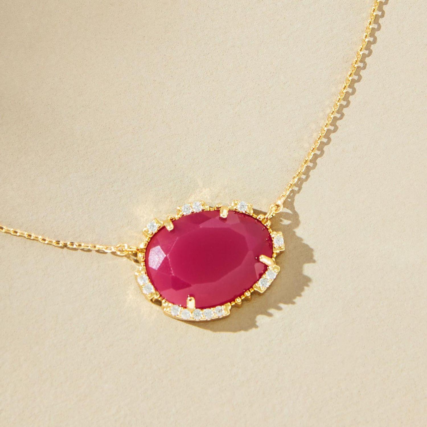 

Fashion Personality Creative Color Birthstone Pendant Necklace 18K Gold-Plated Color Retention червоний