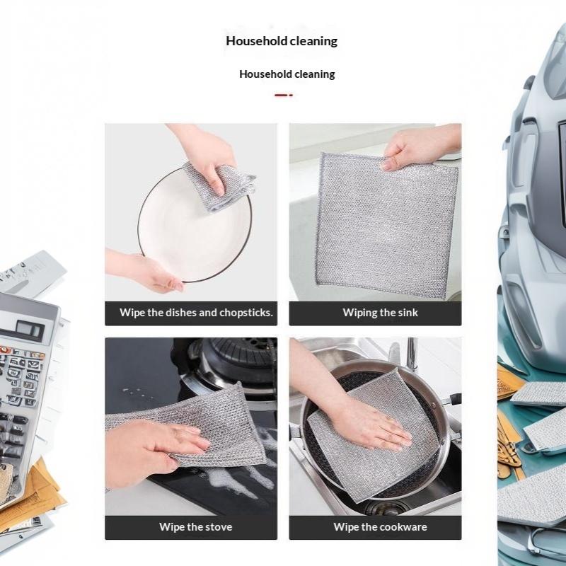 5/10 Stk. Sølvtråd Polyester Rengøringsklude Våd Tør Dobbeltbrug Ikke Ridsende Til Køkken Opvask Gryde Komfur Bordplade Rengøring