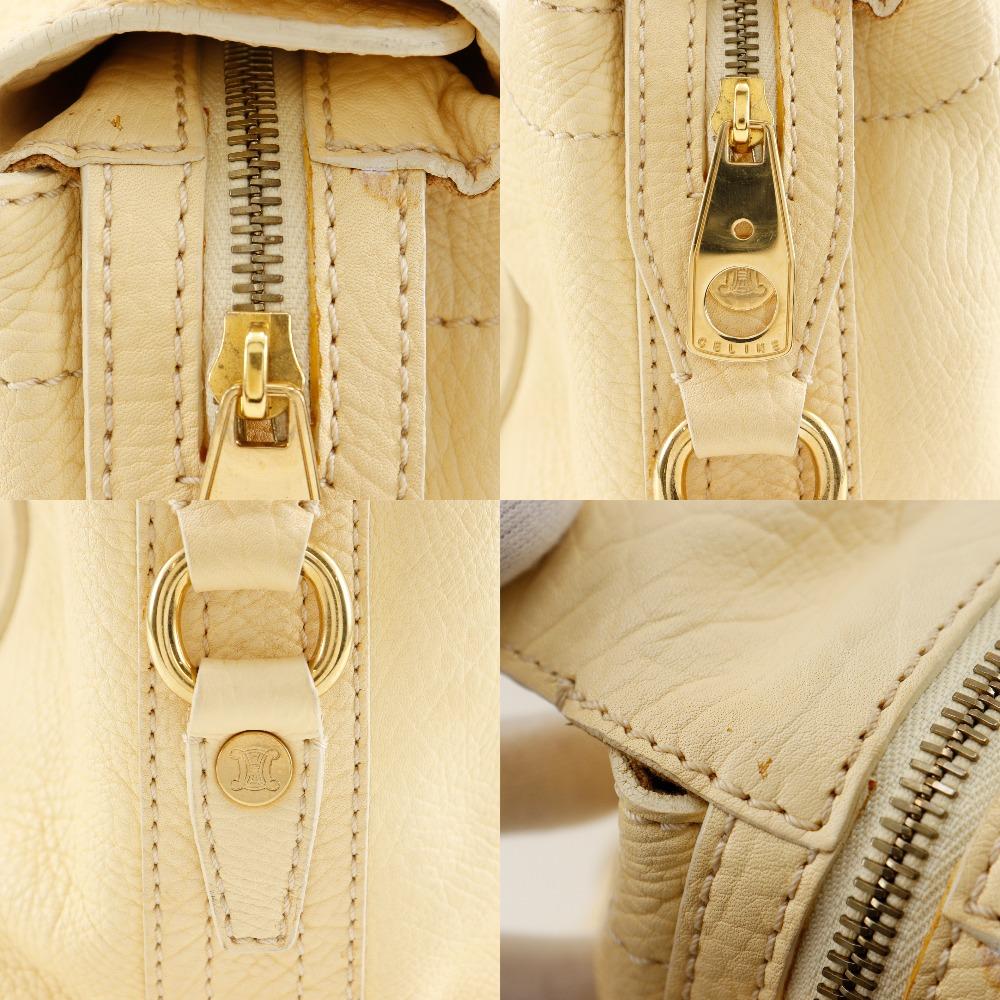 CELINE Mini Boston bag Tote Bag Triomphe off white leather Women Used