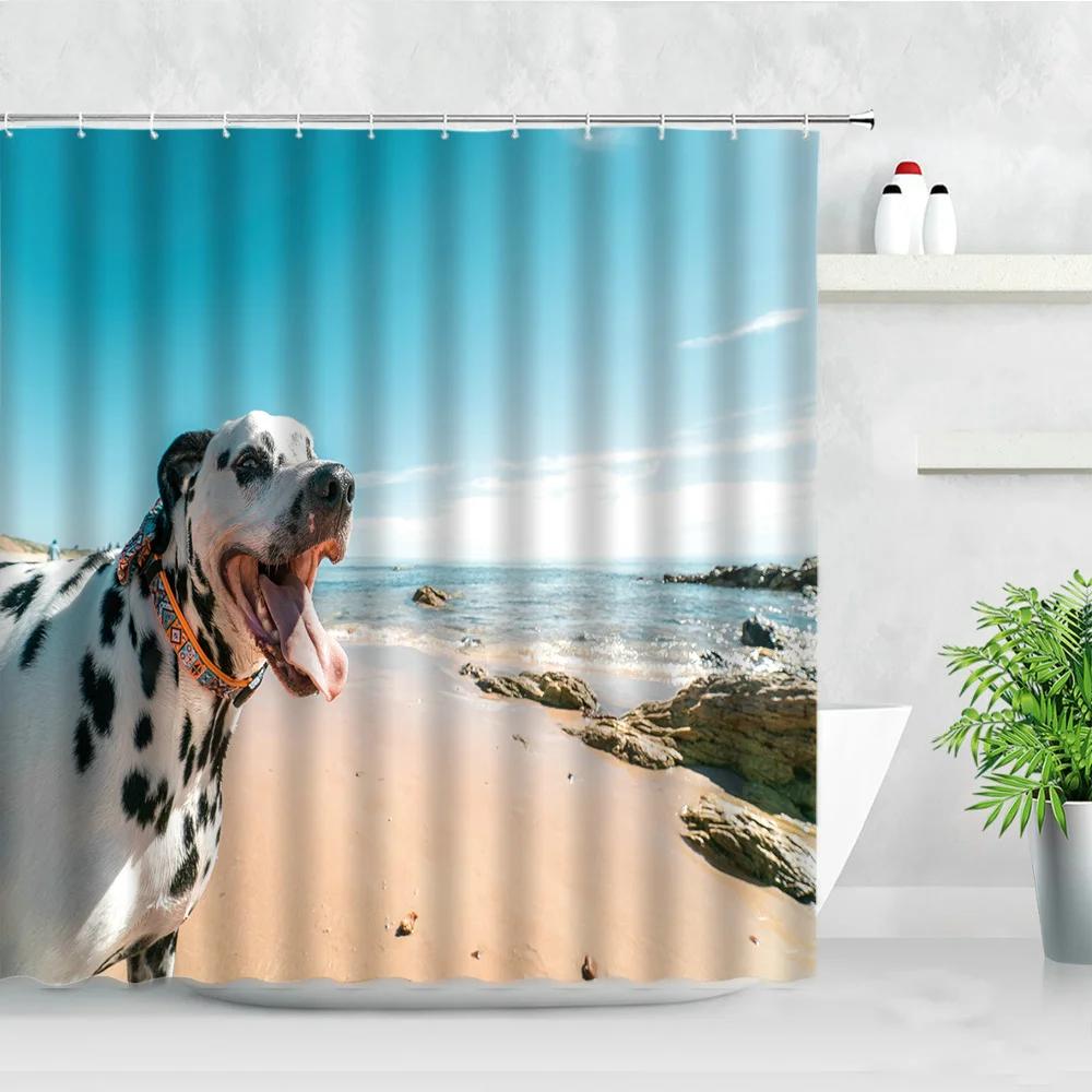 Waterproof Bathroom Shower Curtains Funny Animals Dog Bulldog Pet Pattern 3D Printing Fabric Bath Screens Hanging Curtain Decor